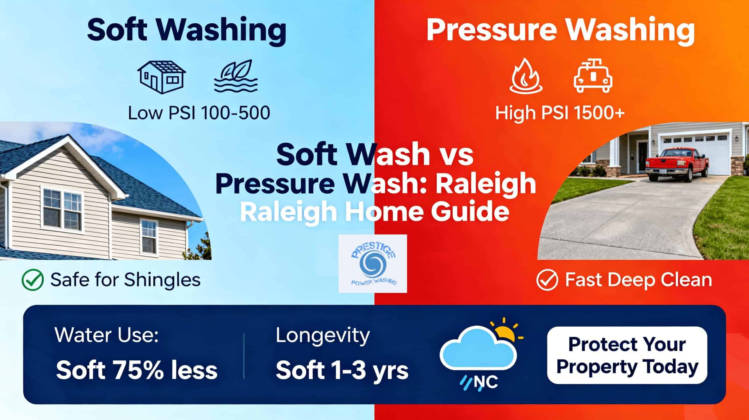 Soft Washing vs Pressure Washing in Raleigh & Cary