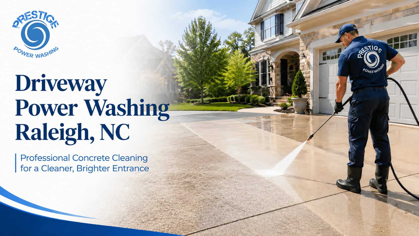 Driveway power washing in Raleigh NC by Prestige Power Washing LLC