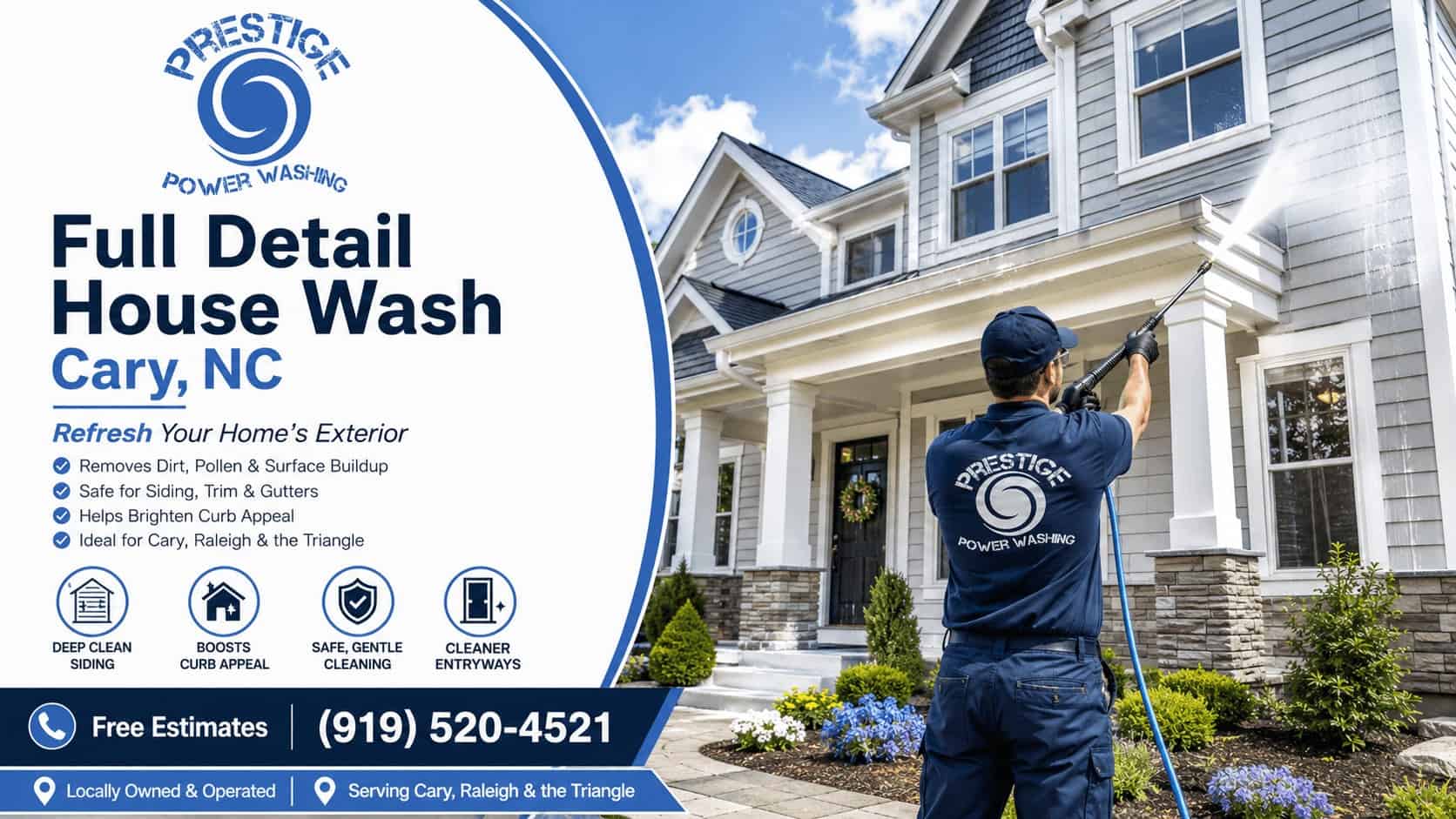 Full detail house wash in Cary NC by Prestige Power Washing LLC