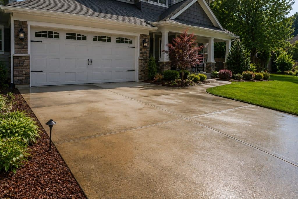 Stained concrete surface before professional power washing