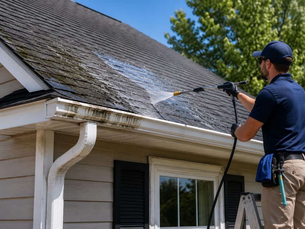 Roof and gutter cleaning for a residential home