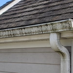 Before and after exterior gutter and downspout cleaning