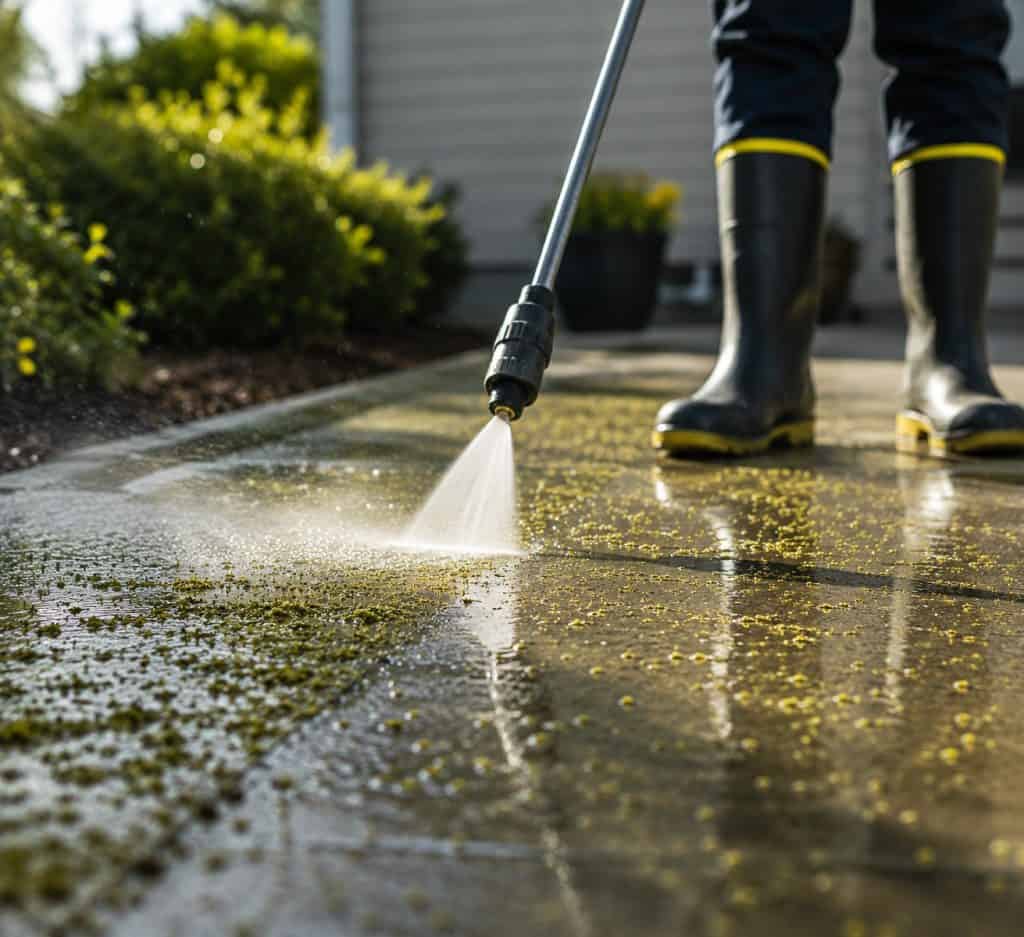 Wet residential exterior surface affected by seasonal pollen