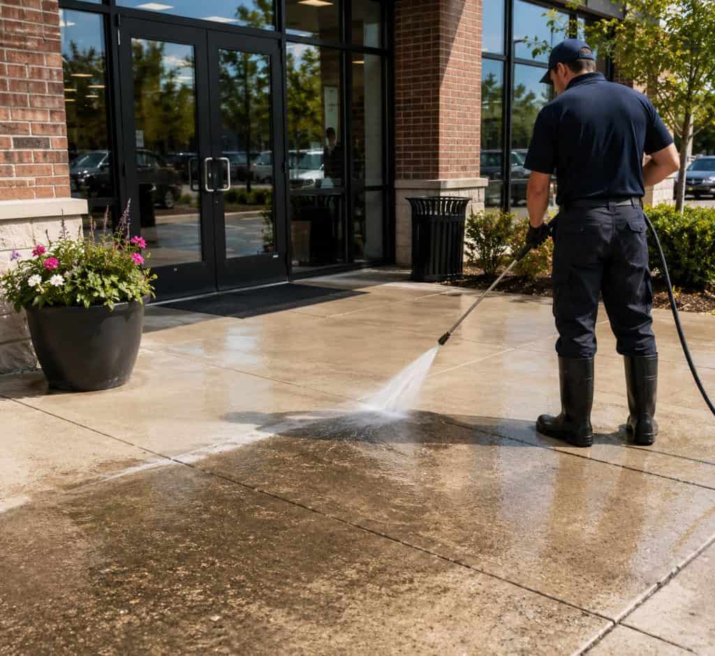 Commercial storefront entrance pressure washing