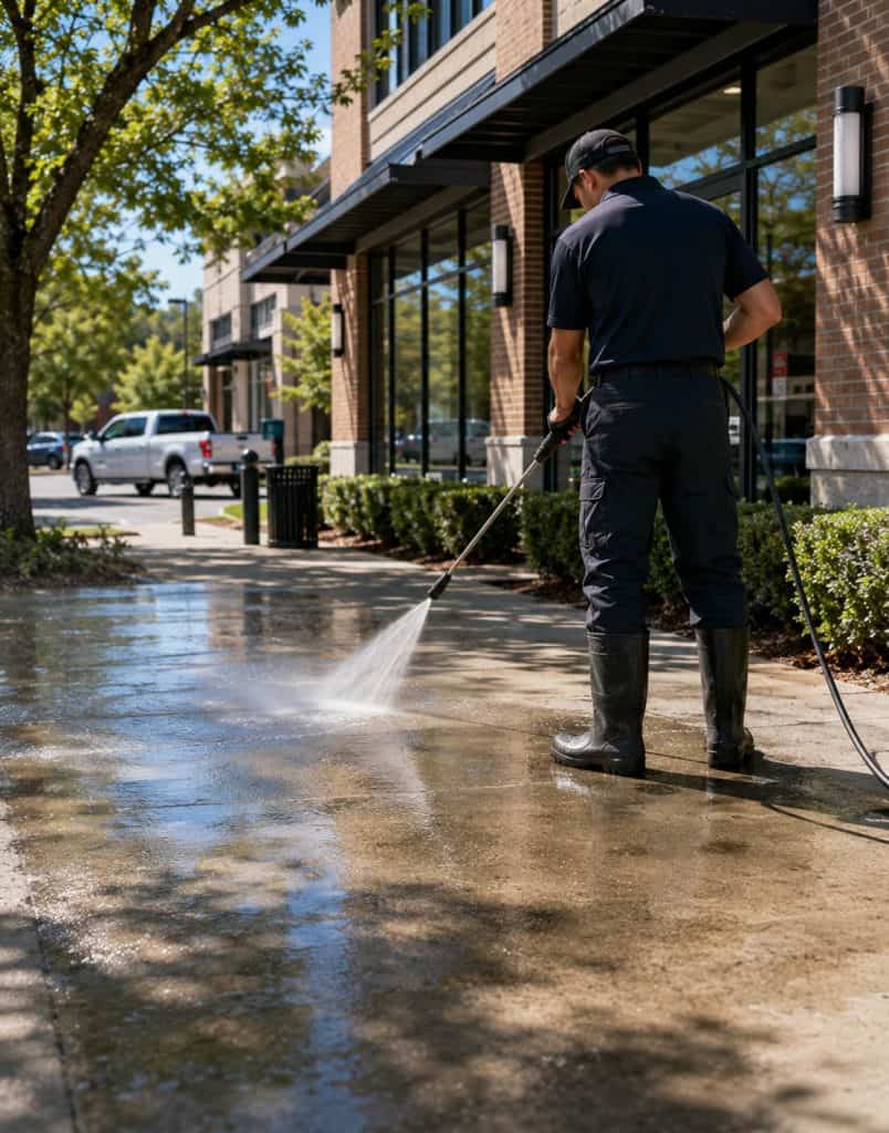 Commercial sidewalk pressure washing in Raleigh and Cary