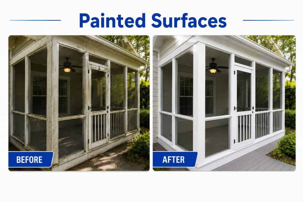 Before and after painted exterior surface cleaning for a home in Raleigh and Cary, NC